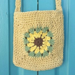 Hand Crafted Crochet Yellow Sunflower Granny Square Cell Phone Crossbody Bag